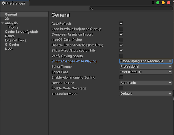 Unity Settings